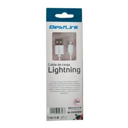 Cable Lightning 24amp para iPhone5 iPad iPad mini iPod blanco 2 metros mod BL CH20200 02