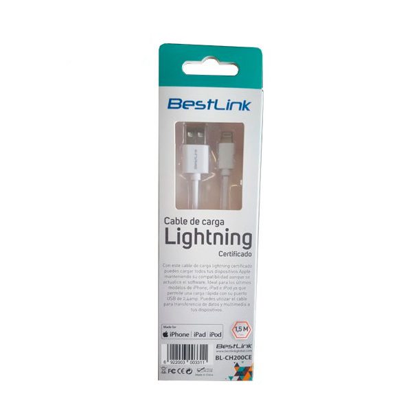 Cable Lightning de 24Amp certificado MFI iPhone 5 blanco 15 metros BL CH200CE 03