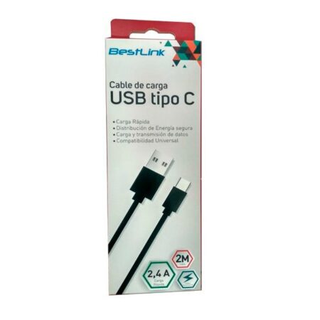 Cable de carga USB tipo C carga rapida de 24amp 2 mts negro BL CH0600B 03