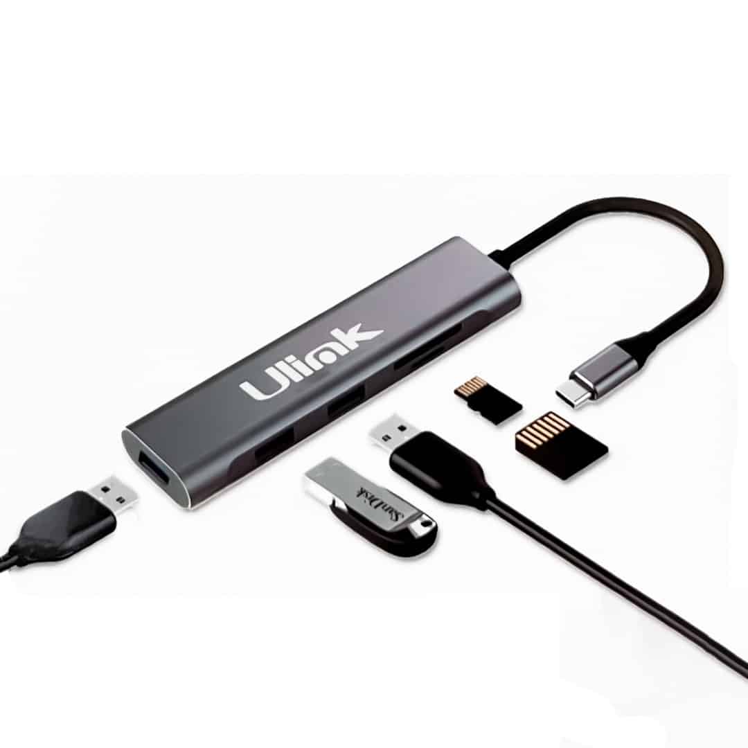 Adaptador multipuerto USB C 5 en 1, USB3.0*3, SD*1, MicroSD*1 Aluminio / mod. UL-ADC530RD
