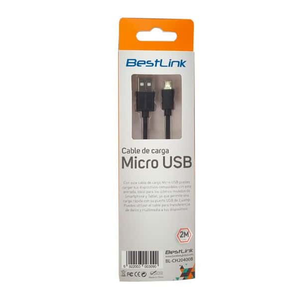 Cable Cargador 24Amp Micro Usb Negro 2 Metros Mod Bl Ch20400 03