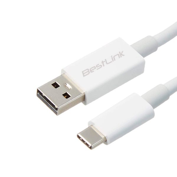 Cable de carga USB tipo C carga rápida de 2.4amp, color blanco , 2 mts Bestlink BW*