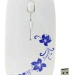 Mouse Inalámbrico Ergonómico 1200 DPI con Diseño Floral Azul y Blanco para PC y Laptop