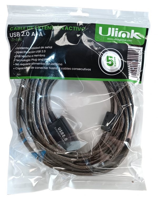 Cable USB 2.0 extensión activa de 5 mts con repetidor de señal Ulink BW*