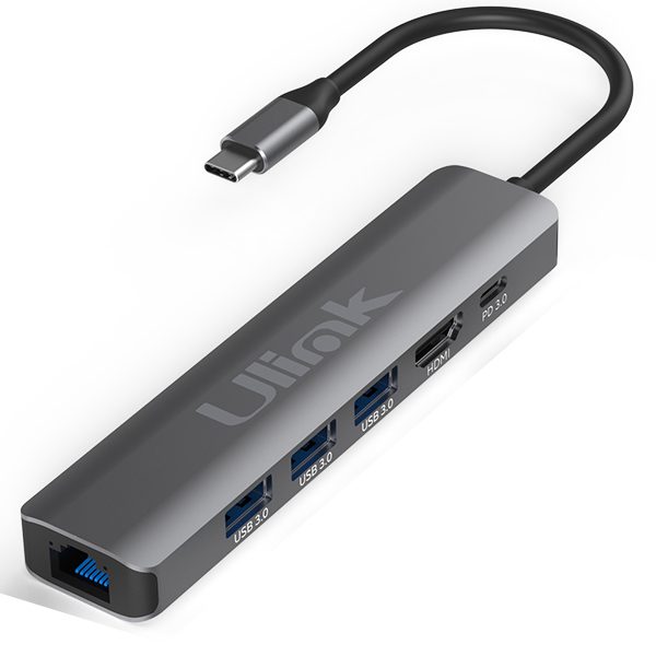 Adaptador multipuerto USB C 6 en 1 Ulink UL-ADC601 BW*