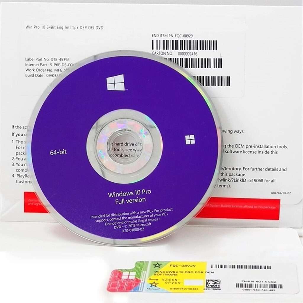 Microsoft Windows 10 Pro Licencia Oem Dvd