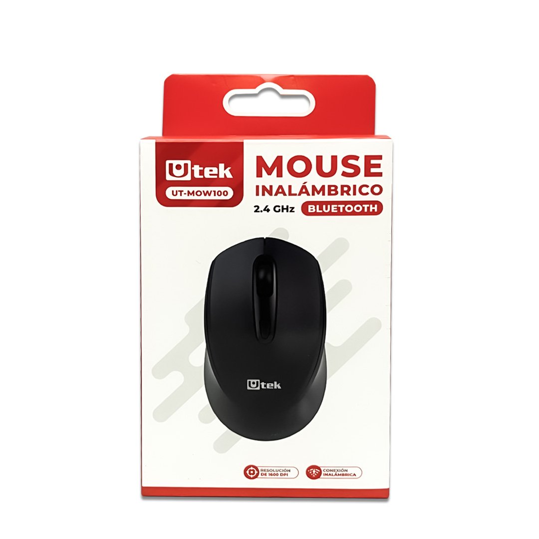 Mouse Inalámbrico Utek UT-MOW100 | Dual Bluetooth 5.0 y 2.4GHz | DPI Ajustable 800-1600 | Ergonómico Ambidiestro Mouse Inalámbrico Utek UT-MOW100