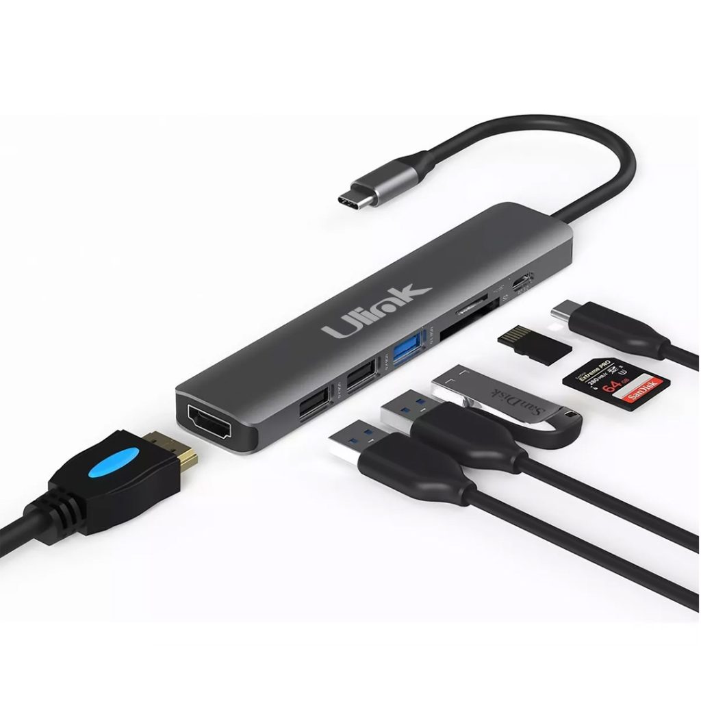Hub Multipuerto USB-C 7 en 1 Ulink UL-ADC701HRD | HDMI 4K | Lector SD/MicroSD | USB 3.0 | USB 2.0 | Carga PD 100W | Aluminio Hub Multipuerto USB-C 7 en 1 Ulink UL-ADC701HRD