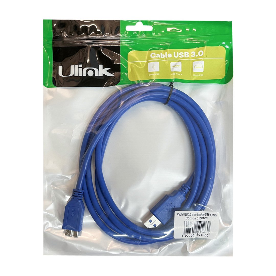 Cable USB 3.0 Macho a Micro USB 3.0 | 1.8 Metros | Azul Cable USB 3.0 Macho a Micro USB 3.0