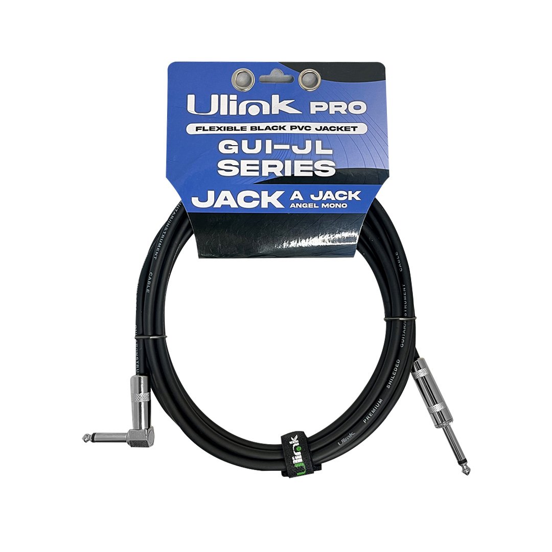 Cable de Audio Jack 6.3mm Macho a Jack 6.3mm Macho en L | 6 Metros | UL-GUI-JL406 Cable de Audio Jack 6.3mm Macho a Jack 6.3mm Macho en L