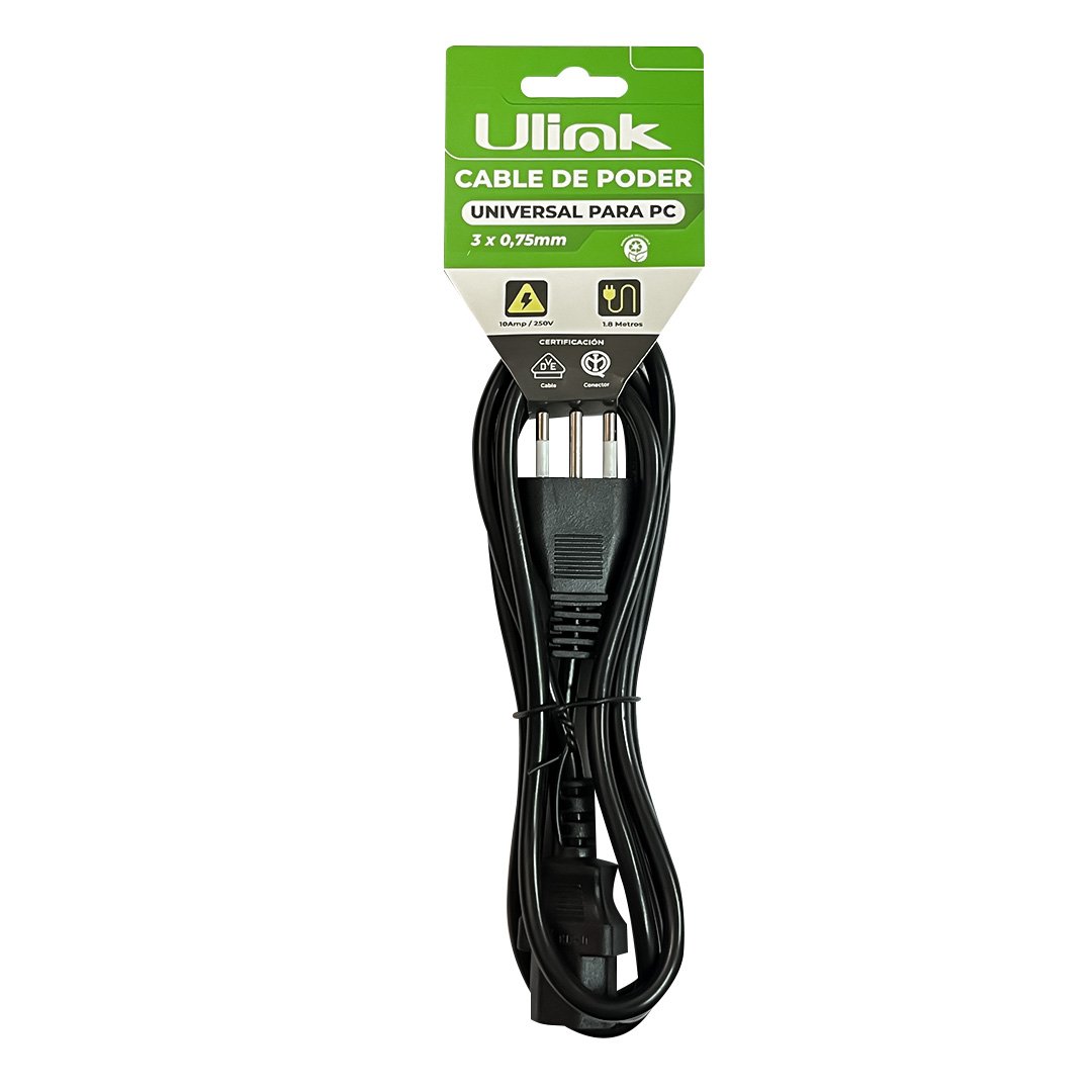 Cable de Poder Universal PC 1.8m | 10A C13 | Certificado Cable de Poder Universal PC 1.8m