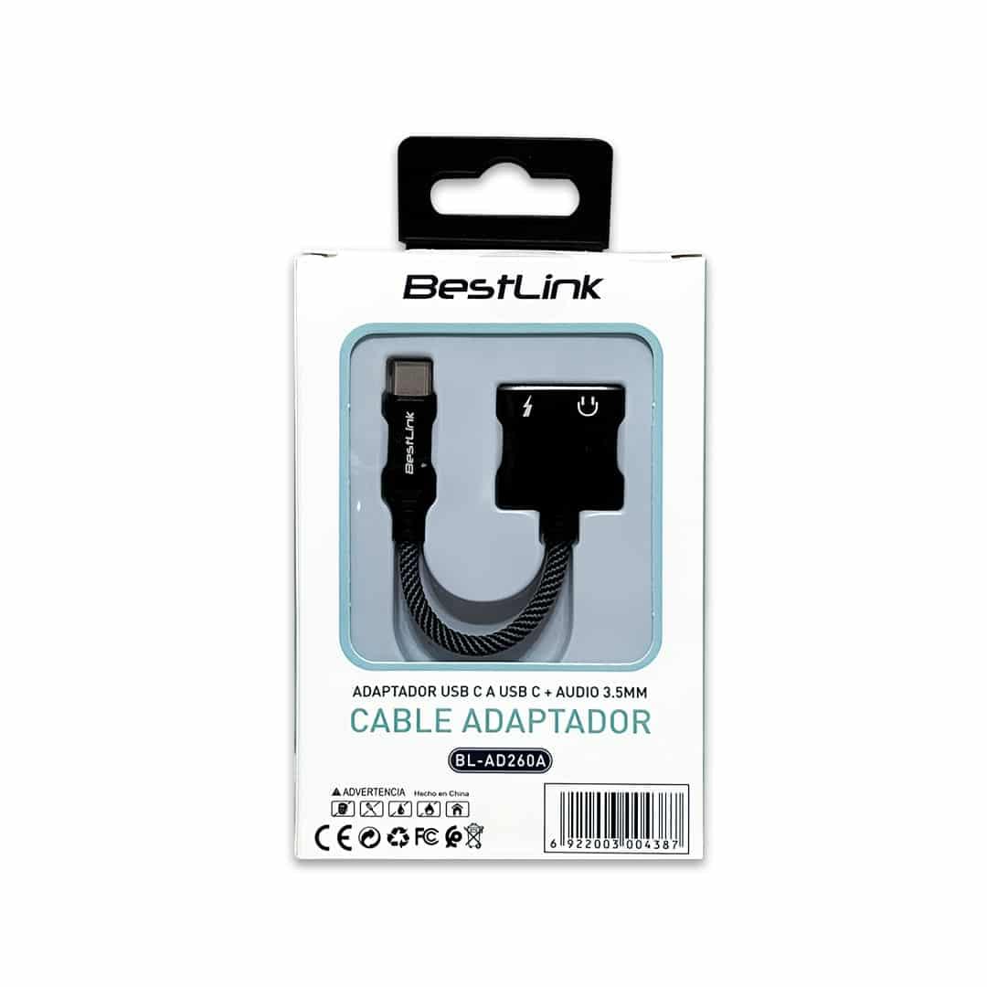 Adaptador USB C a USB C + Audio 3.5mm Bestlink BL-AD260A | Carga Rápida y Auriculares Simultáneos | 120mm Adaptador USB C a USB C + Audio 3.5mm Bestlink BL-AD260A