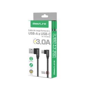 Cable USB-C en L Gamer 3A Trenzado 1M Carga Rápida