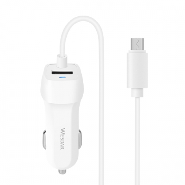 Cargador de Auto Wesdar U13 | Micro USB + USB-C | 12/24V | Blanco