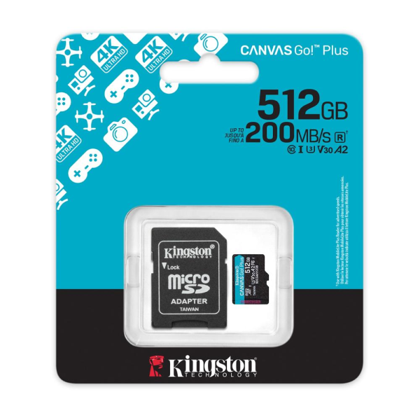 Almacenamiento Tarjeta de Memoria Kingston Canvas Go Plus | 512GB | microSDXC | UHS-I U3 V30