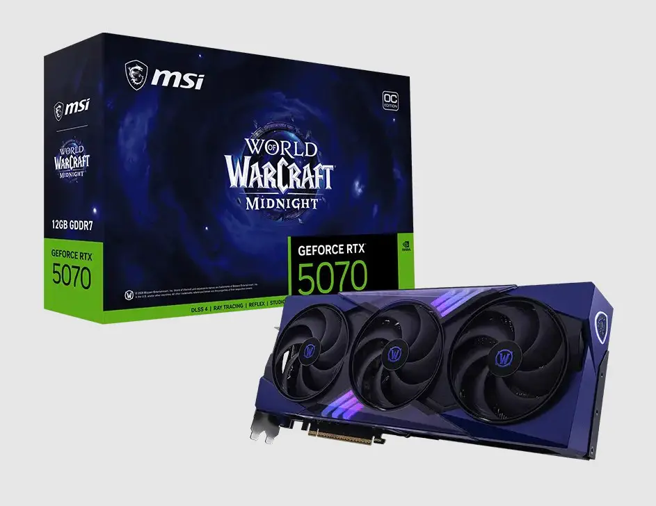 Tarjeta de Video MSI GeForce RTX 5070 12GB World of Warcraft Midnight Void Edition OC Tarjeta de Video MSI GeForce RTX 5070 12GB World of Warcraft Midnight Void Edition OC