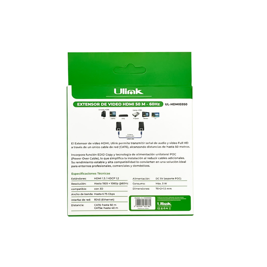 Extensor HDMI por UTP Ulink UL-HDMIE050 Extensor HDMI por UTP Ulink UL-HDMIE050